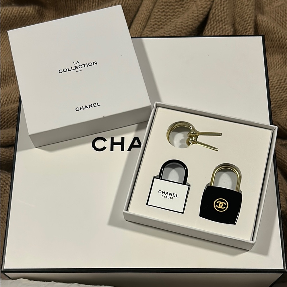 SOLD CHANEL Black and White & Black and Gold Lock and Key Set 2 Sets with Keys